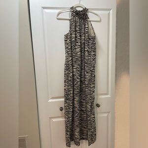 Boston Proper maxi, zebra print silk dress, women’s 14, floor length, b & w